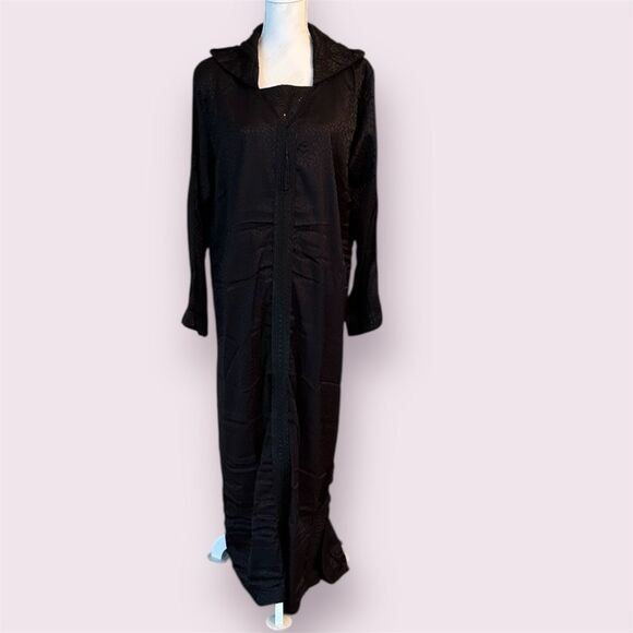 ASA Vintage Black Hooded Tassle Kaftan Robe Dress Embroidered Jacquard - Picture 1 of 14